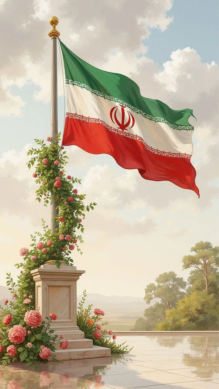 پرچم ایران در میان گل‌ها